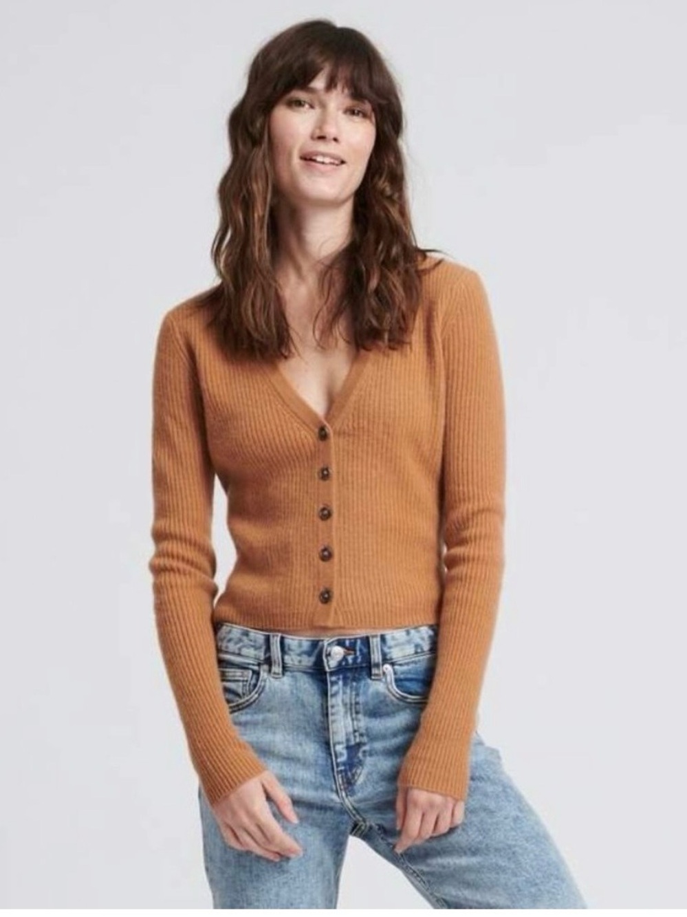 NAADAM Cashmere Ribbed Cropped Cardigan Size M Quiet Luxury